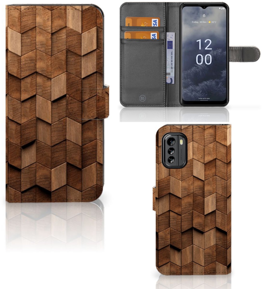 Book Style Case voor Nokia G60 Wooden Cubes