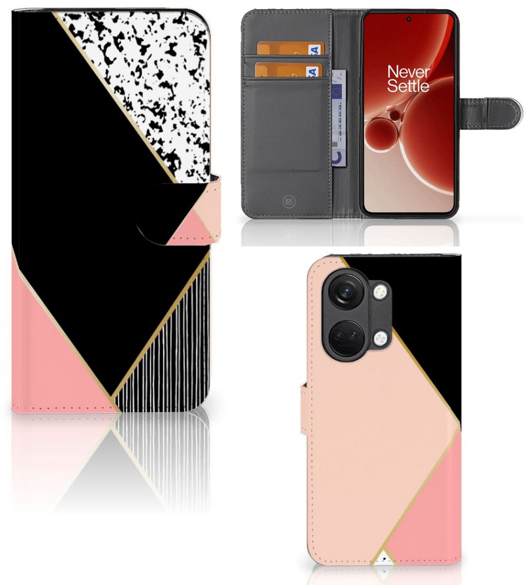 OnePlus Nord 3 Book Case Zwart Roze Vormen