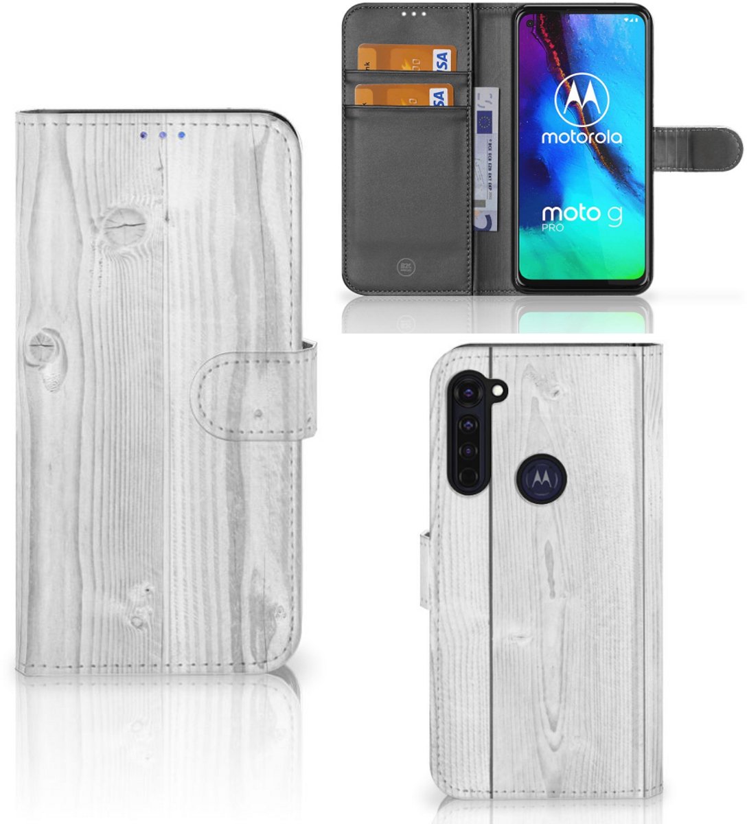 Motorola Moto G Pro Book Style Case White Wood