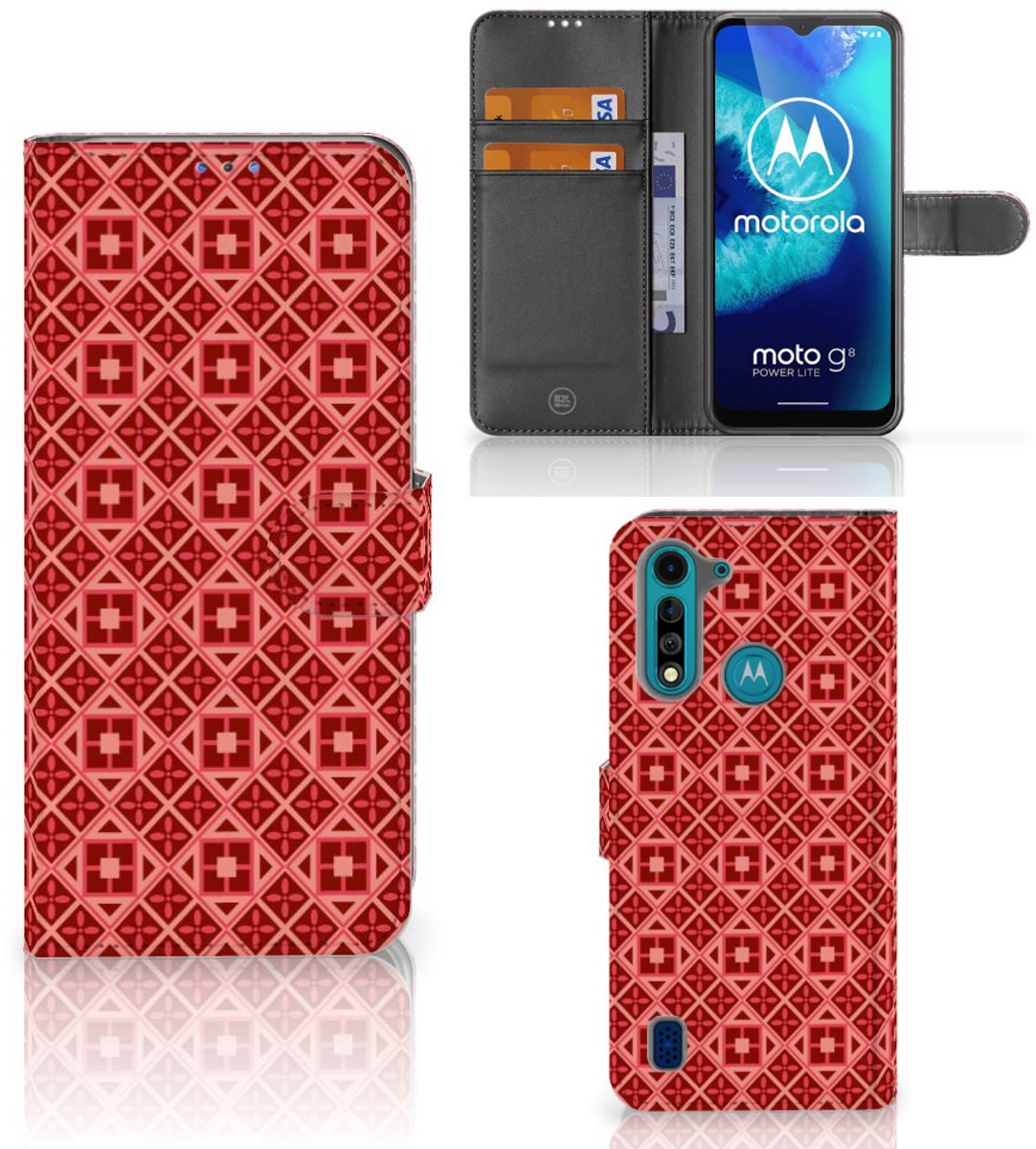Motorola G8 Power Lite Telefoon Hoesje Batik Rood