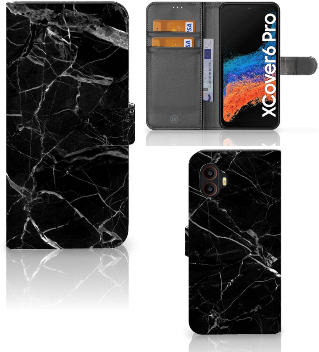 Samsung Galaxy Xcover 6 Pro Bookcase Marmer Zwart - Origineel Cadeau Vader