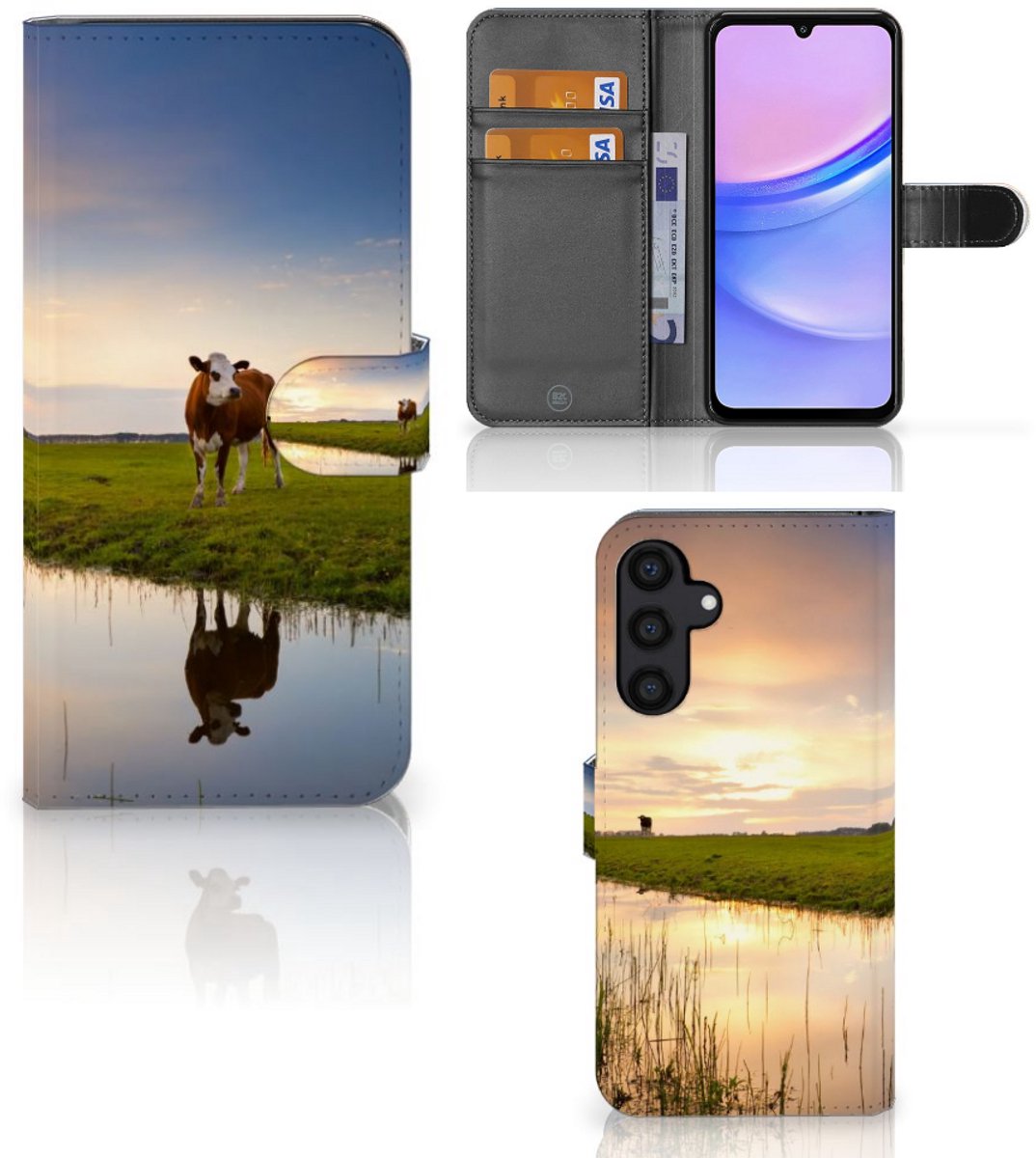 Samsung Galaxy A15 Telefoonhoesje met Pasjes Koe