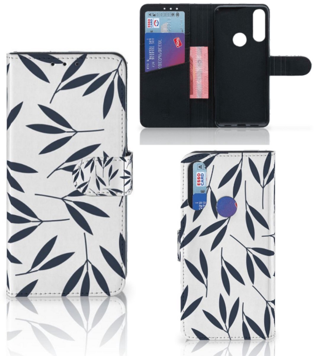 Book Case voor Alcatel 1S 2020 Hoesje Leaves Blue