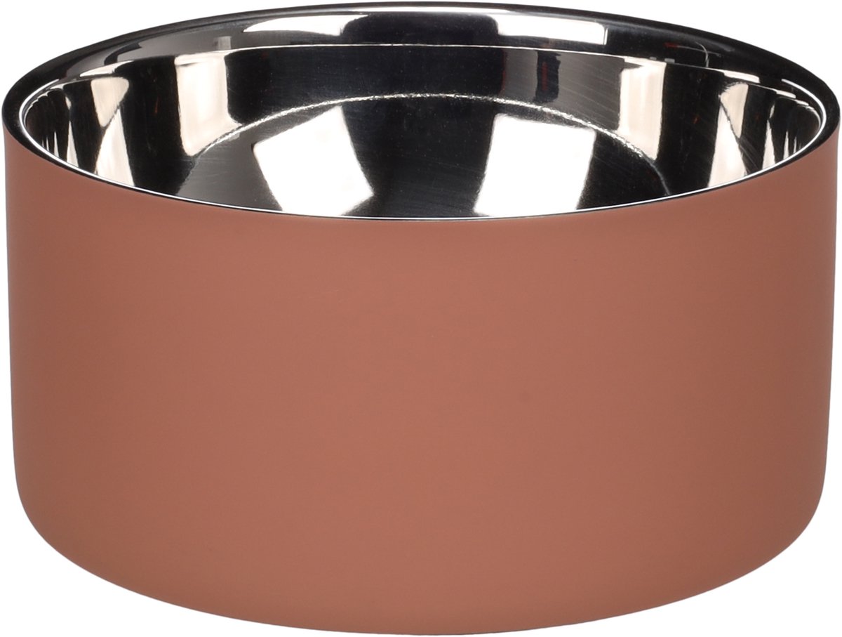 Voerbak hond - drinkbak hond - 700ml - Xara Rond Zalmroze & Zilver - luxe inox voerbak met dubbele wand - 15cm