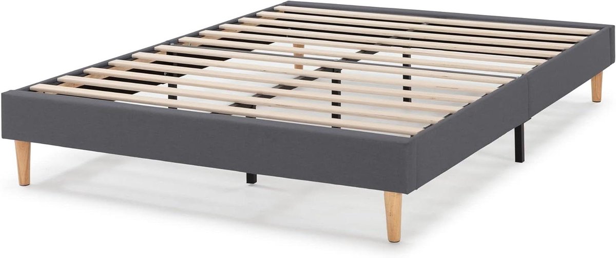 Gestoffeerd Bedframe - Bedbodem Lattenbodem - Stil Slapen - Houten Lamellen - 140 x 200 cm - Donkergrijs