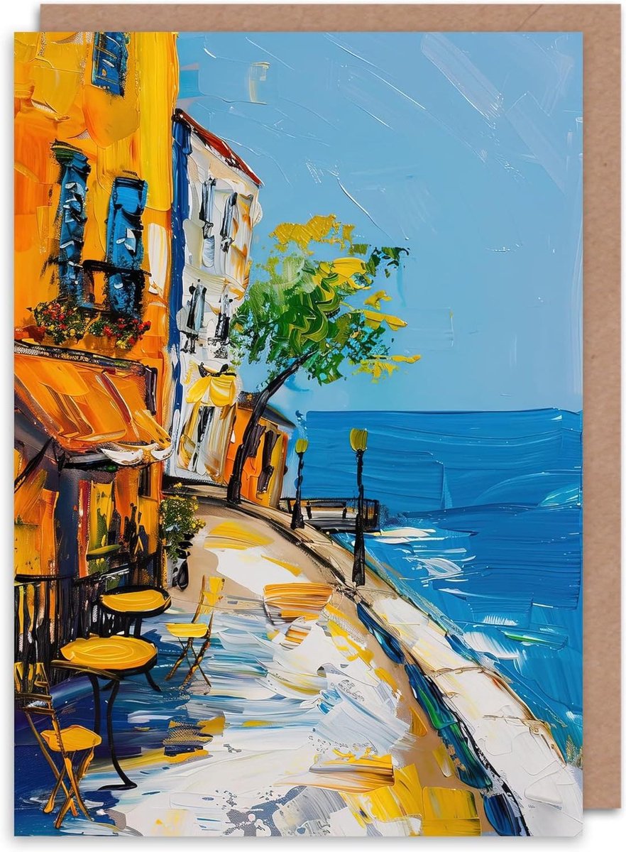 Wenskaart Franse Stad - Verjaardagskaart Herinnering - Persoonlijke Boodschap - Blanco Binnenkant - 17.5 x 12.5 cm - Blauw