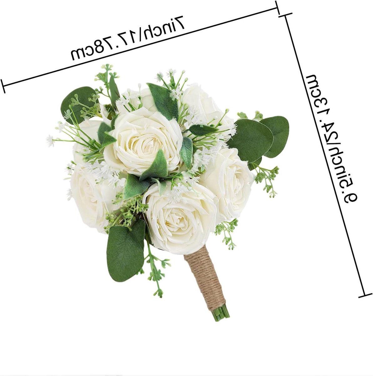 Bruidsmeisjes Boeketten - Kunstbloemen Set - Bruiloft Decoratie - Mix van Zijde en Kunststof - 17.5 cm - Ivoor