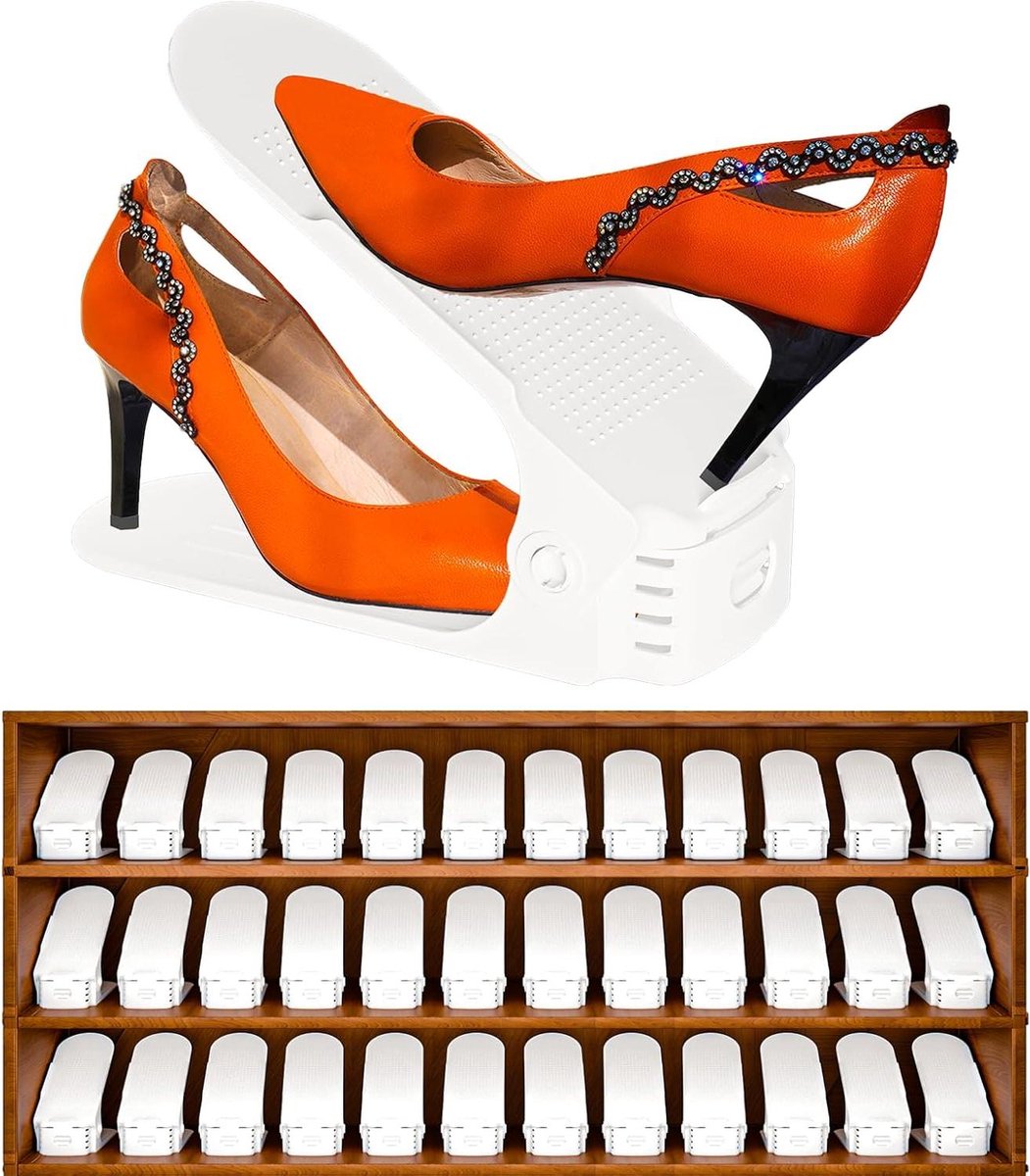 Schoenorganizer - Schoenenrek houder - Schoenen opbergen - 50% ruimtebesparend - 36 stuks - Wit