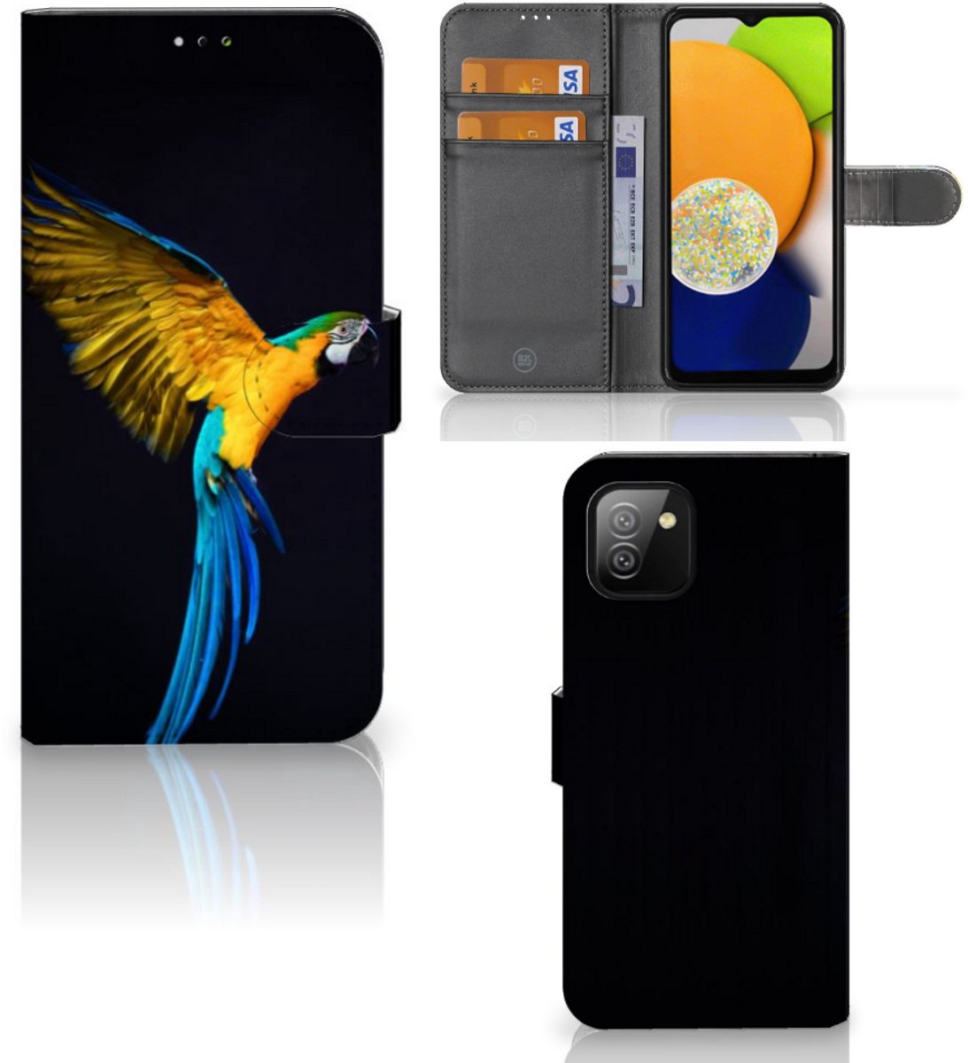 Samsung Galaxy A03 Telefoonhoesje met Pasjes Papegaai