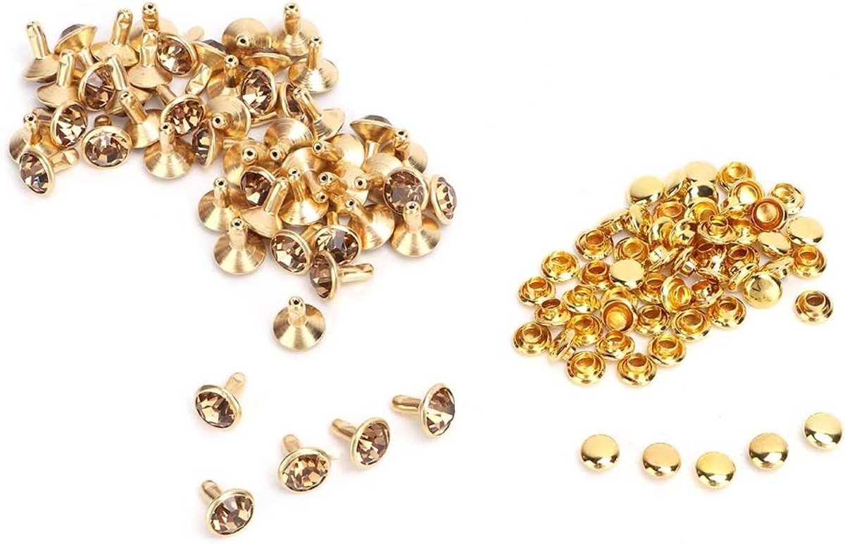 Stud Earrings Set van 50 Stuks, Kristallen Oorbellen, Gouden Diamant Spikes voor Leeraccessoires, Ceintuurs en Handtassen