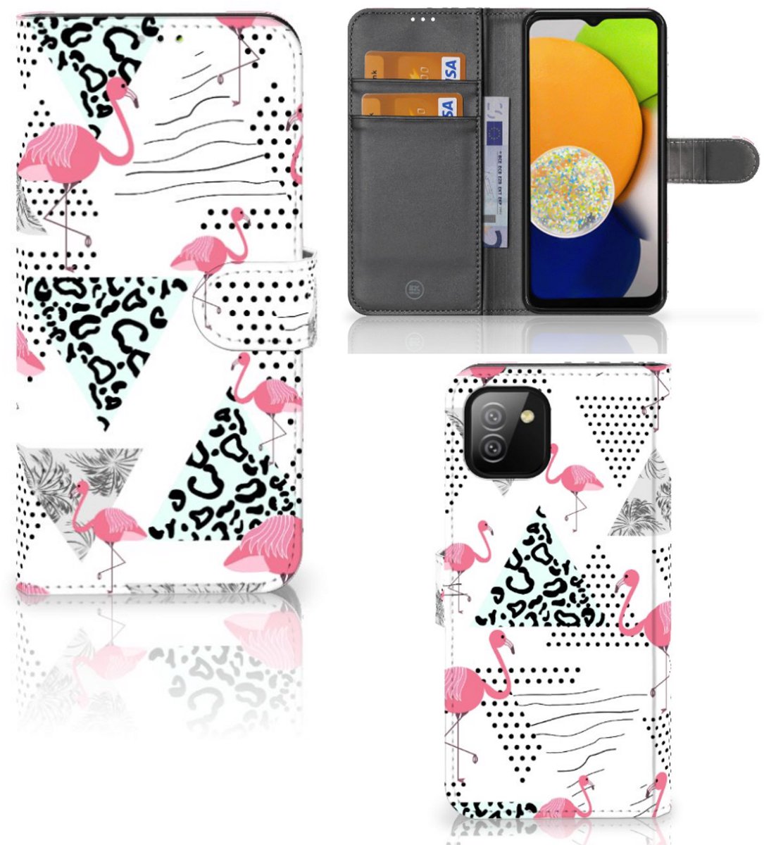 Samsung Galaxy A03 Telefoonhoesje met Pasjes Flamingo Triangle
