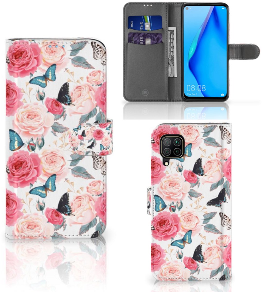 Huawei P40 Lite Hoesje Butterfly Roses
