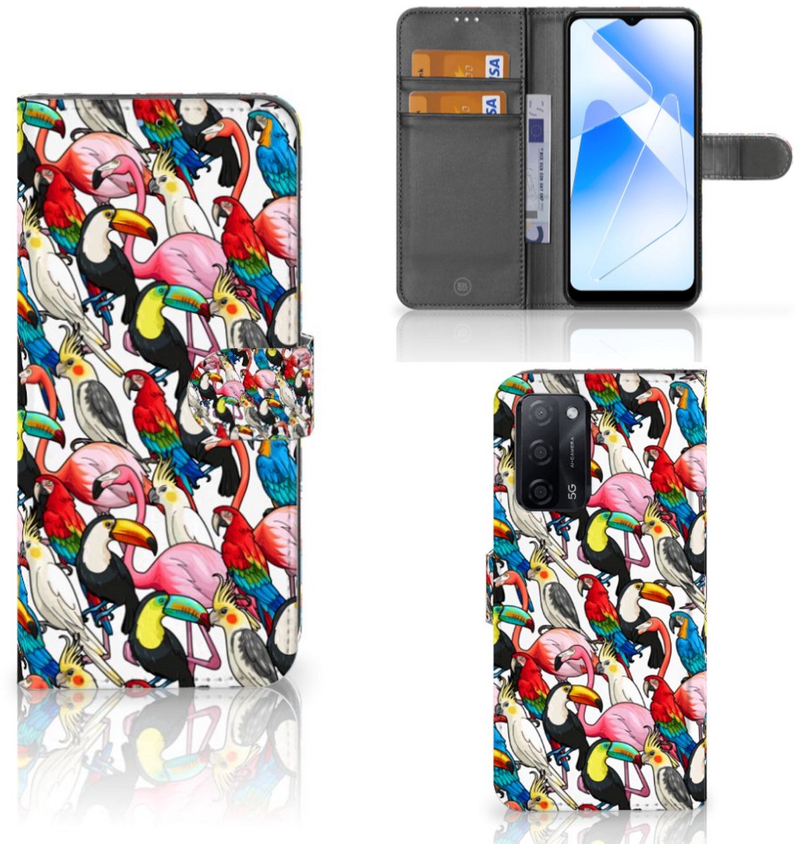 OPPO A16/A16s/A54s Telefoonhoesje met Pasjes Birds