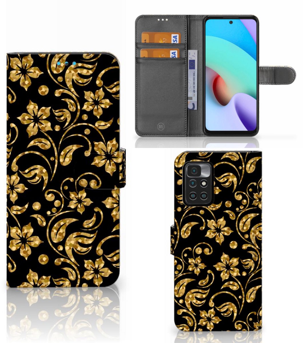 Xiaomi Redmi 10 Hoesje Gouden Bloemen