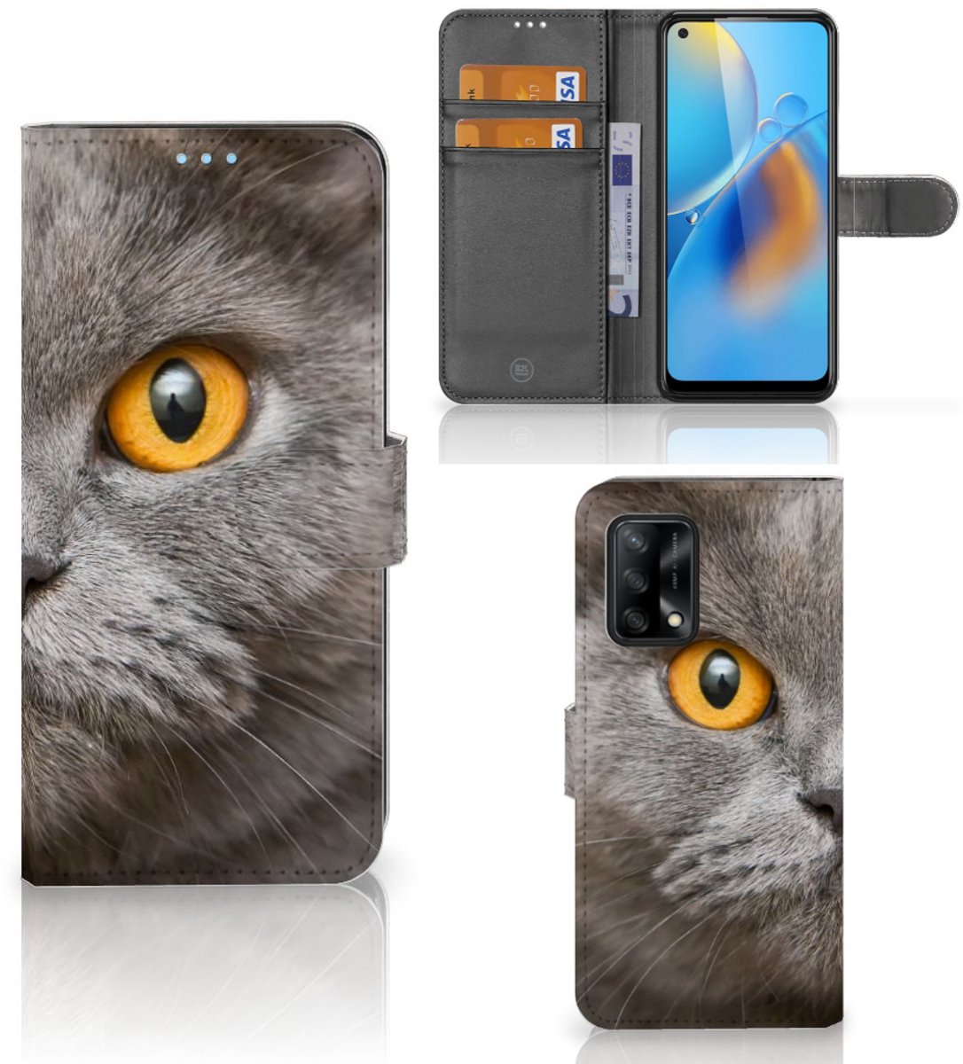 Book Case voor Telefoonhoesje met Pasjes OPPO A74 4G Britse Korthaar