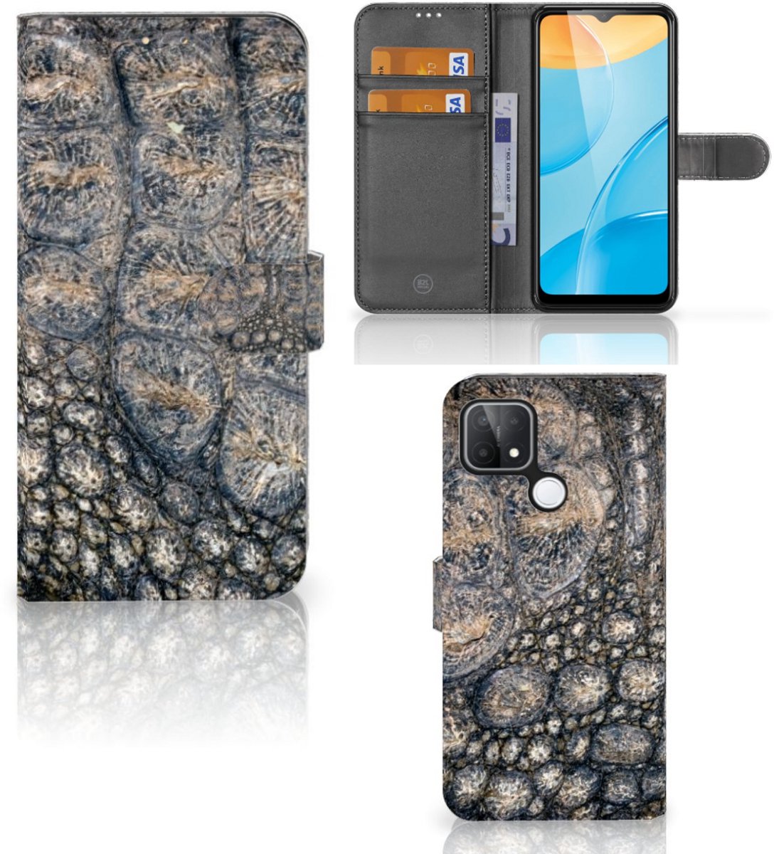 OPPO A15 Telefoonhoesje met Pasjes Krokodillenprint