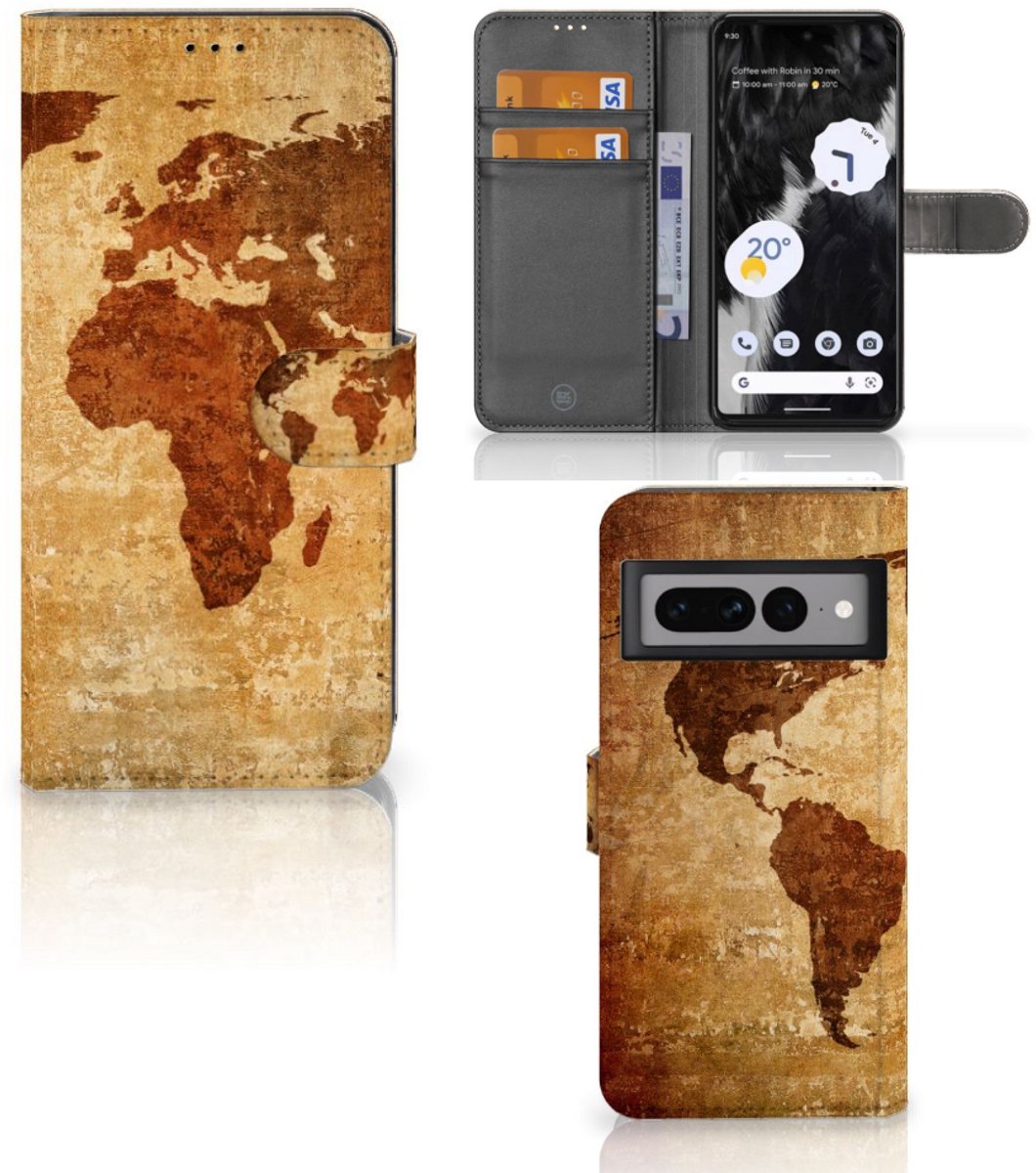 Google Pixel 7 Pro Flip Cover Wereldkaart