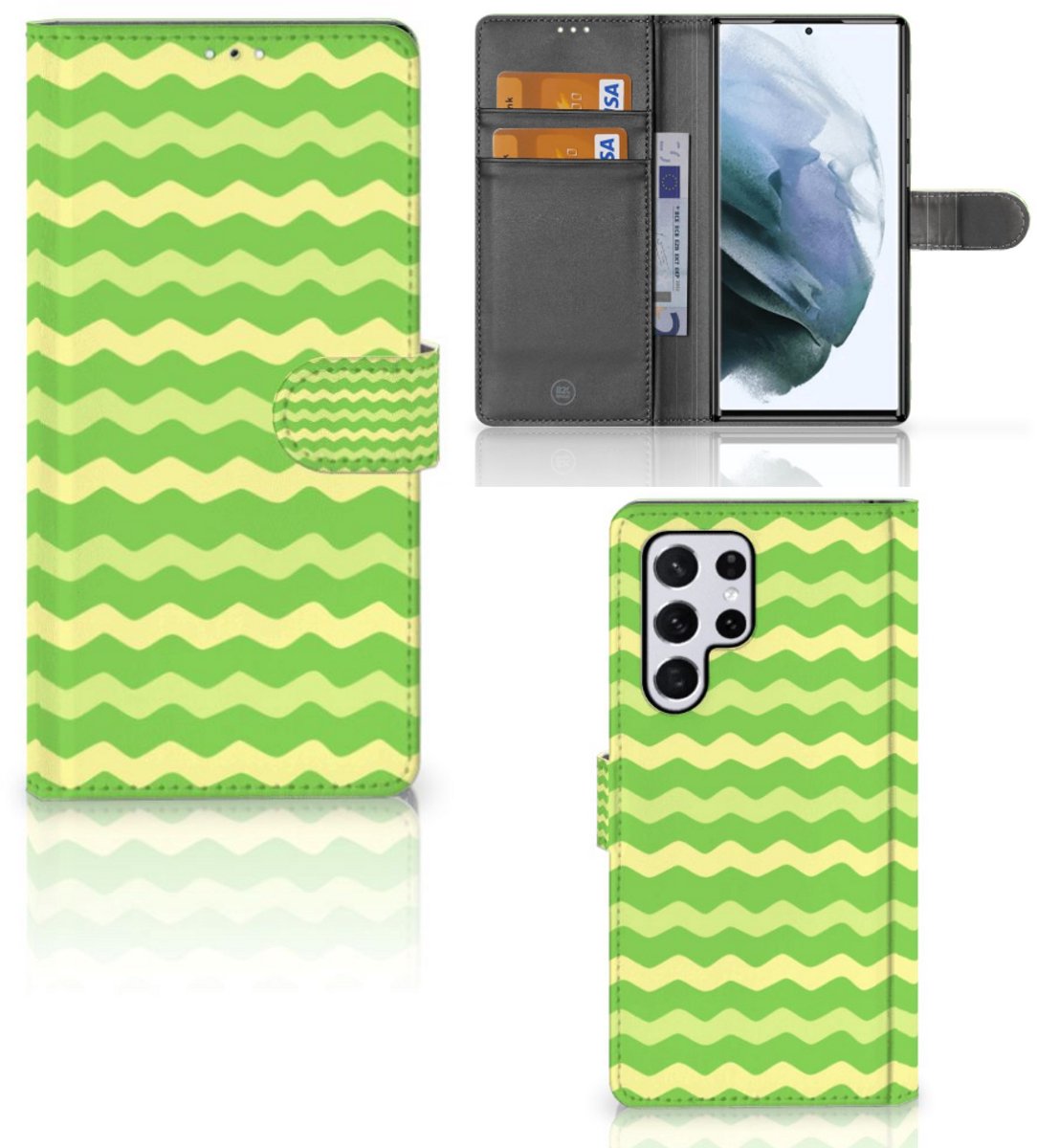 Book Case voor Samsung Galaxy S22 Ultra Telefoon Hoesje Waves Green