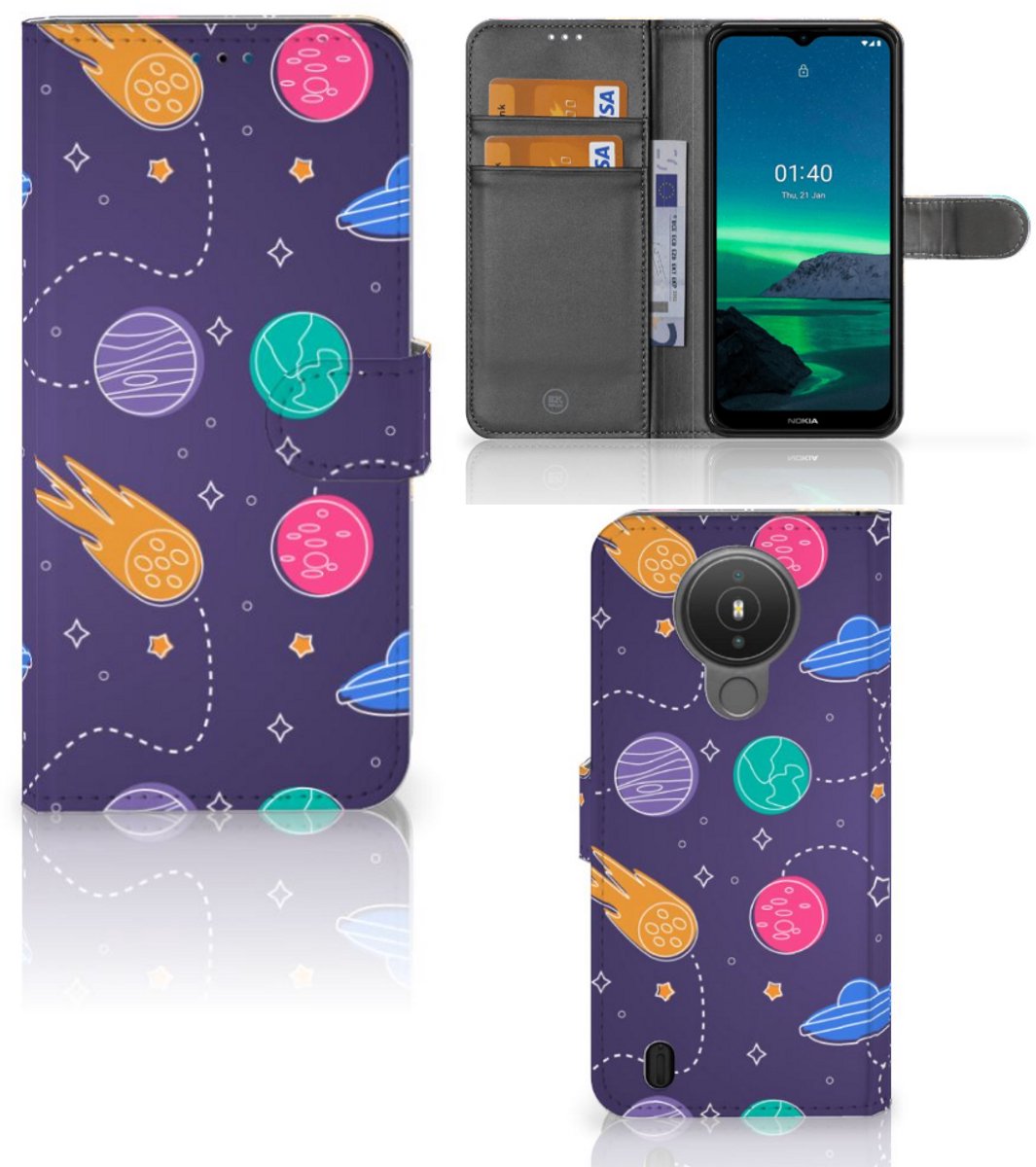 Nokia 1.4 Wallet Case met Pasjes Space
