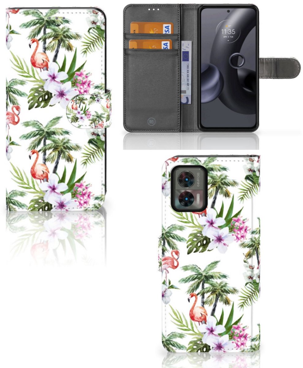 Motorola Edge 30 Neo Telefoonhoesje met Pasjes Flamingo Palms