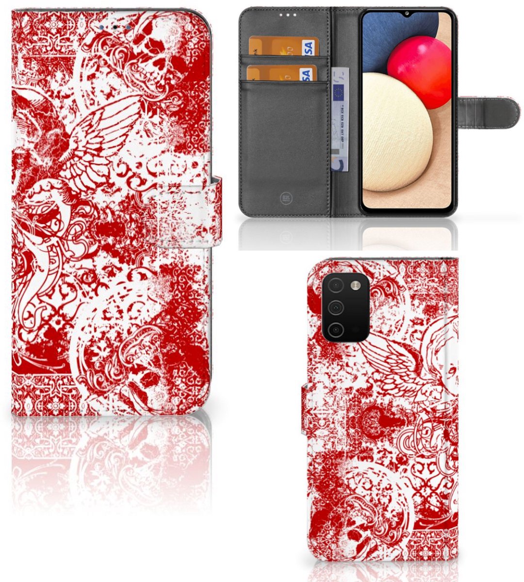 Telefoonhoesje met Naam Samsung Galaxy A03s Angel Skull Rood