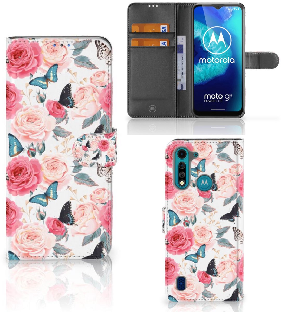 Motorola G8 Power Lite Hoesje Butterfly Roses