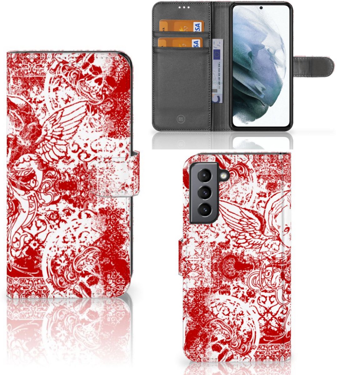 Telefoonhoesje met Naam Samsung Galaxy S21 FE Angel Skull Rood
