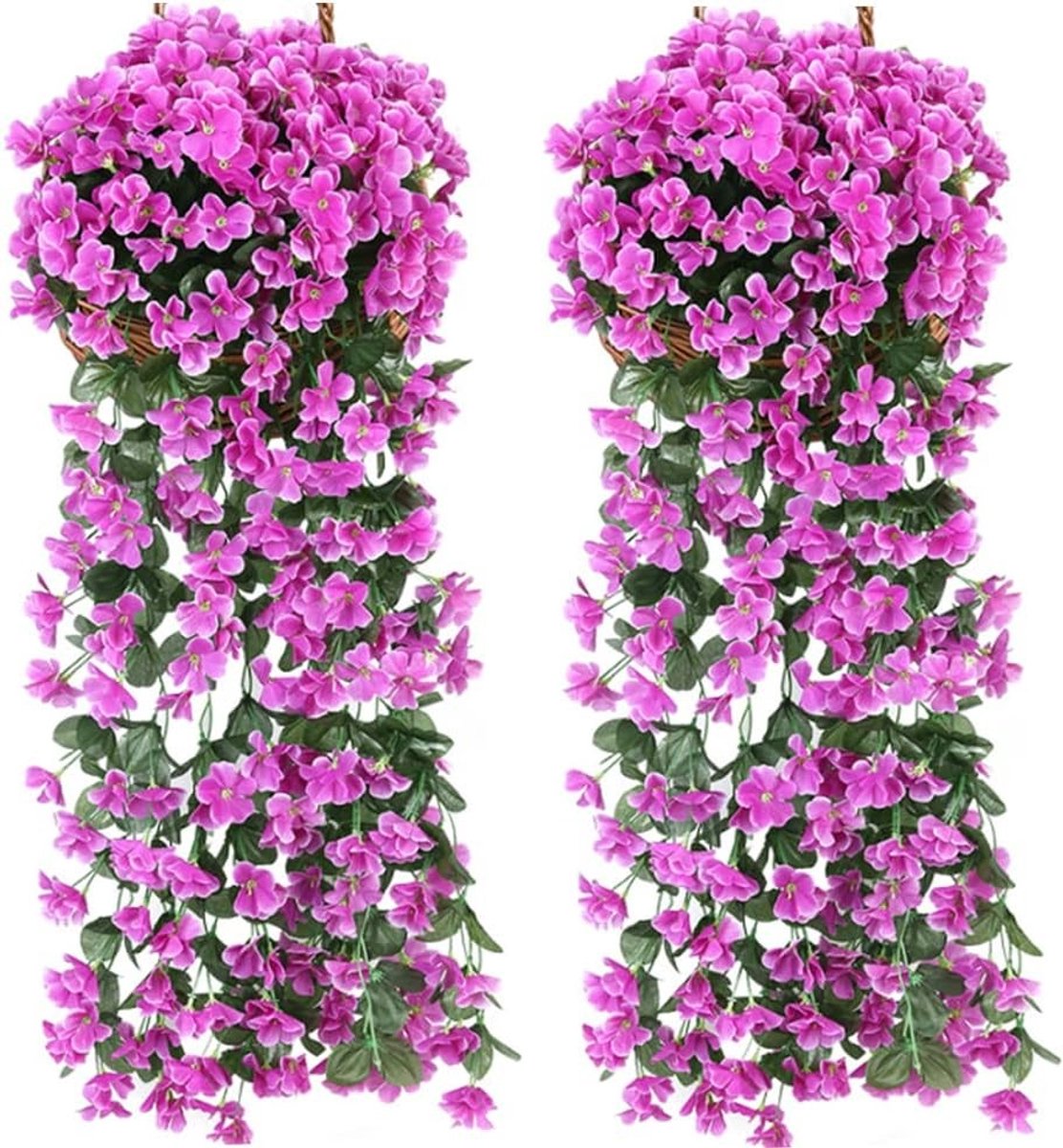 2 Pack Kunstmatige Paarse Klimop Hangende Bloemen, Lifelike Garland voor Thuis, Bruiloft en Tuin Decoratie met Wisteria en Silk Bloemen
