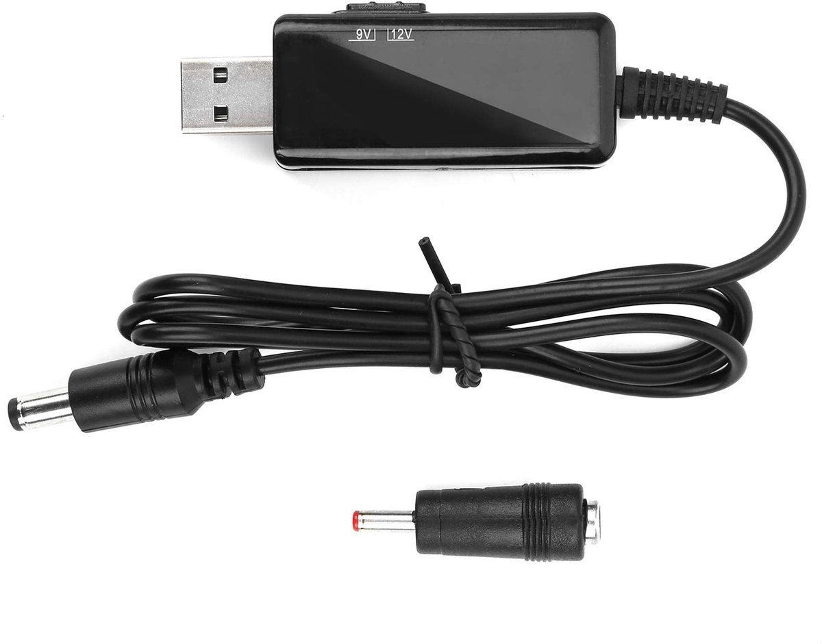 Smoakez - USB naar DC boosterkabel - Powerbank Snoer - Instelbaar Digitaal Display - Zwart - Geschikt voor Router en Modem - 0,8m