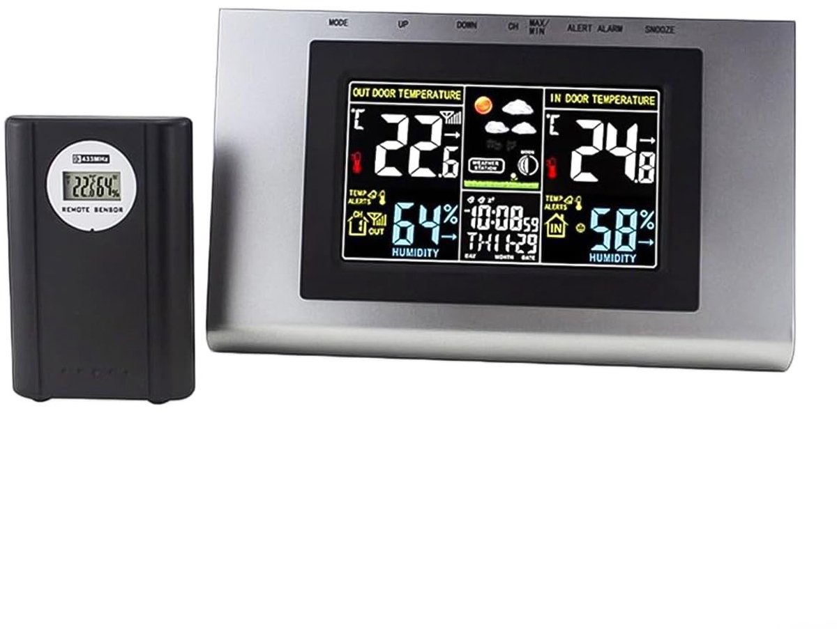 Smoakez - Thuisbewaking Weerklok - Temperatuur- en Vochtigheidsbewaking - Draadloos Digitaal LCD - Weerstation Klok - Nauwkeurige Metingen - Geschi...