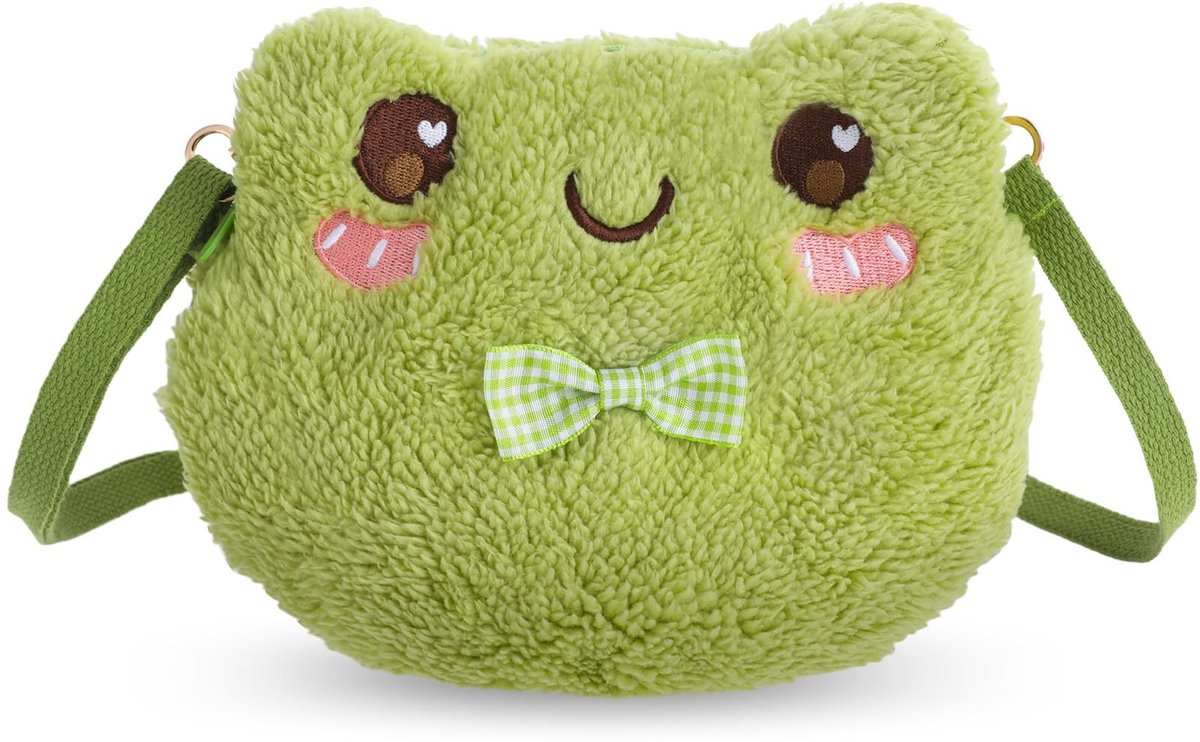 Dailygoods - Crossbody Tas - Kawaii Rugzak met Schouderband - Groen - Draagbare Pluche Portemonnee - Geschikt voor Kinderen en Volwassenen - Leuke Gif