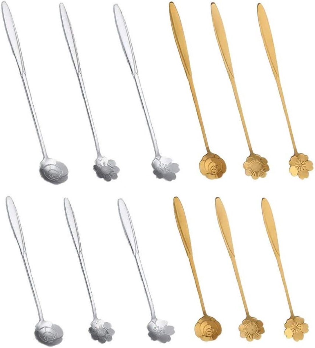 Set van 12 lange roestvrijstalen koffielepels voor dessert, suiker en ijs, inclusief lepelset in drie maten voor koffie, soep en mocha.