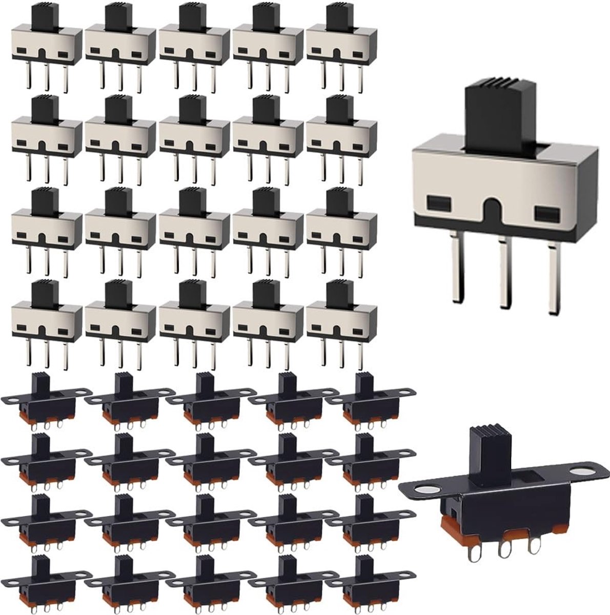 Dailygoods - Schuifschakelaar - 1P2T - 250V/3A - Mini - AAN/UIT - 3 Pin - Handmatig - SS12D10/SS12F15