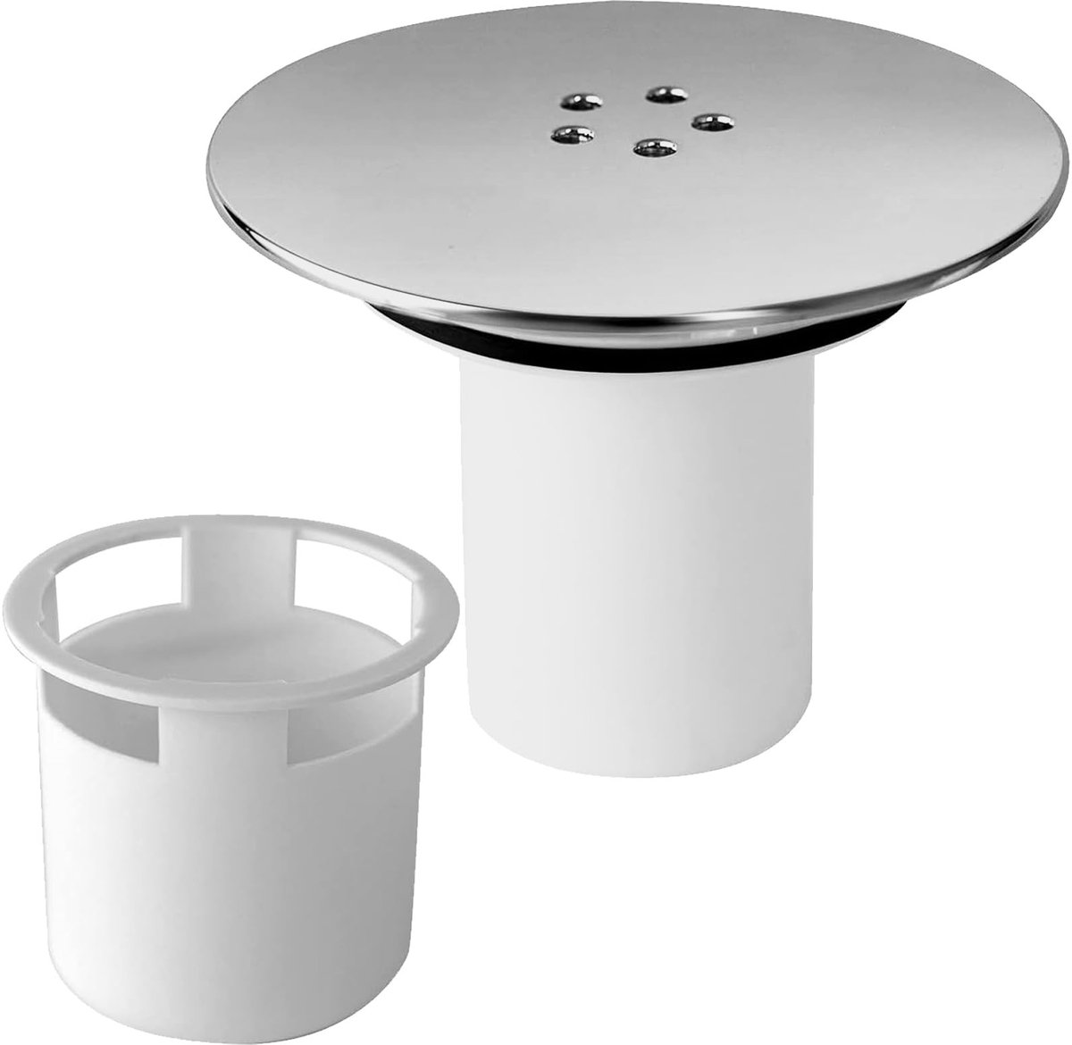 Store_7 - Douche-afvoerdeksel - Verchroomd - Verwisselbaar - Wit en zilver - Doucheafvoerdeksel - Hoogwaardige kwaliteit - Geschikt voor badkamer
