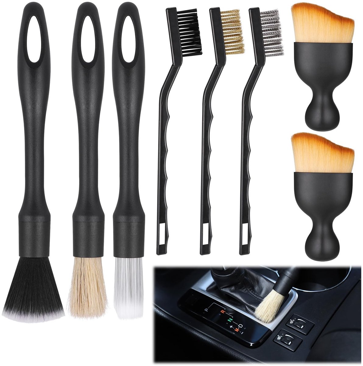 Elzusha - Auto Detailing Borstels - Set van 8 Stuks - Voor interieur en wielen - Auto Reiniging - Hoogwaardige Schoonmaakborstels - Geschikt voor a...
