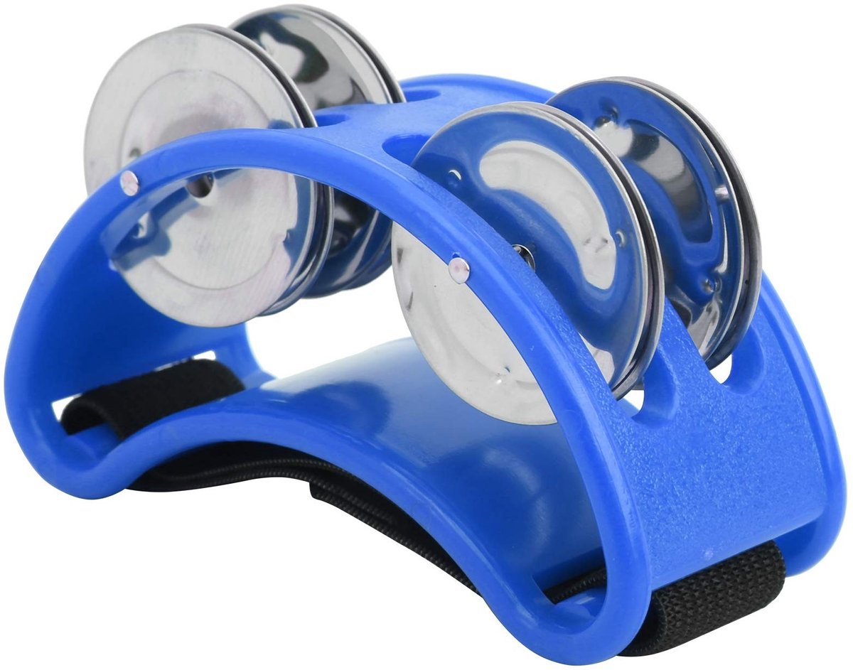 Dailygoody - Voettamboerijn - Voetpercussie-instrument - Duurzaam design - Blauw - Met jingle bells - Geschikt voor Cajon - Compact formaat