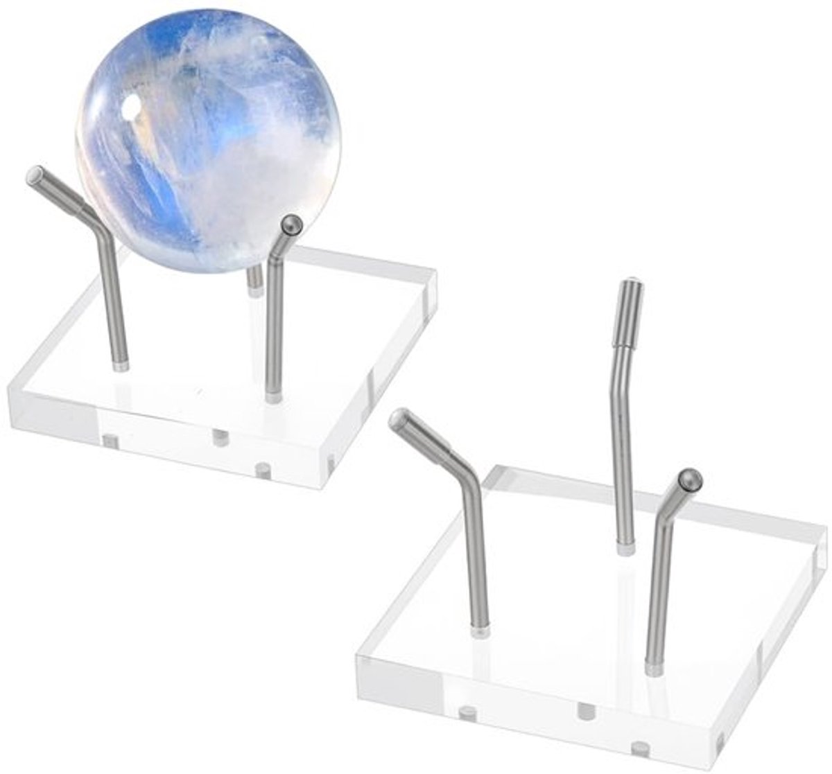 2 Stuks Displaystand - RVS Metaal met Acryl Basis - 8 x 8 x 6.5 cm voor Edelsstenen