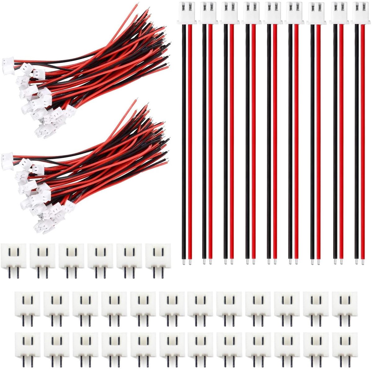 By shayne - XH 2.54 2-pins stekkers - 50 paar micro stekkers - 10 cm kabel - Rood en zwart - 24AWG - Geschikt voor hobbyprojecten - 50 stuks