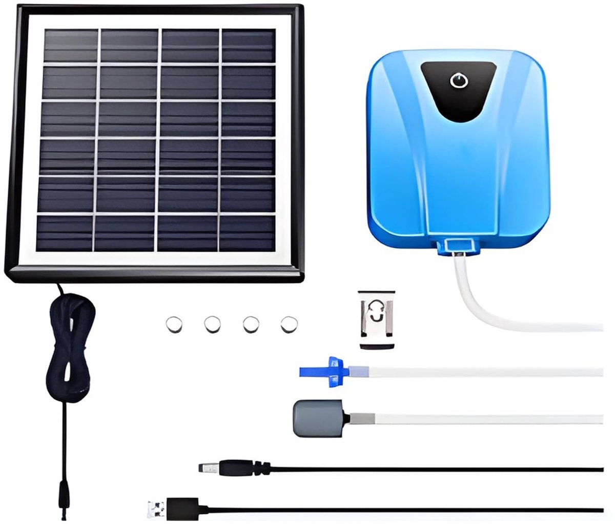 Dailygoods - Solar Luchtpomp Oxygenator - Stil en Efficiënt - Blauw - Ideaal voor Vijvers - Energiezuinig en Duurzaam - USB Oplaadbaar en Compact