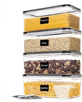 Opbergdozen Set 4x 3,2L – Luchtdichte Voorraadbakken BPA-vrij, Transparant, Stapelbaar, Voor Pasta, Muesli, Cornflakes, Rijst, Noten, Snacks – Keuken Organizer met Deksel & Labels