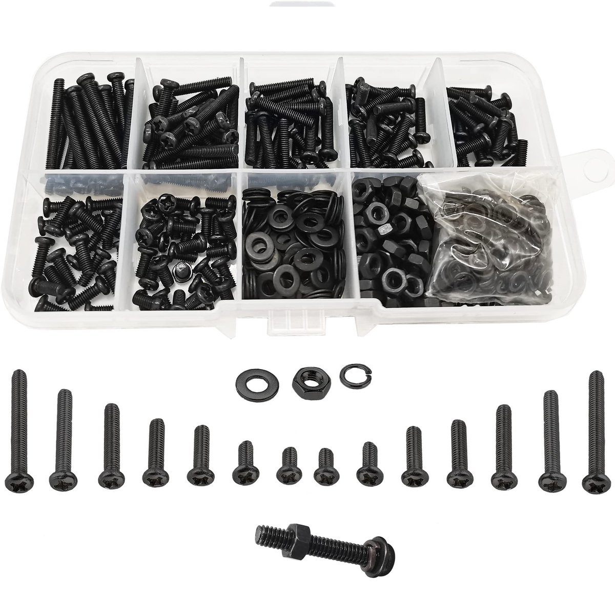 Dailygoods - M3 Kruis Pan Hoofd Schroeven - Assortiment Set - Zwart - Moeren en Bolten - Voor Wasmachines - 600 Stuks