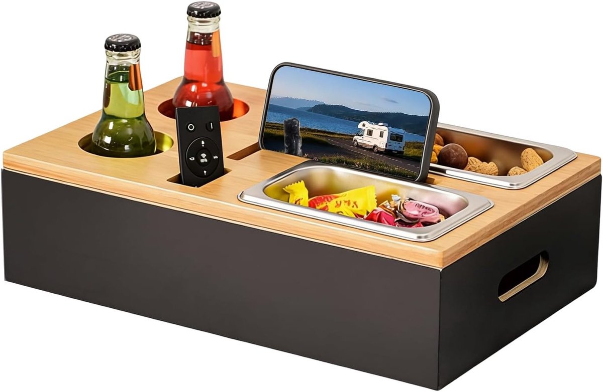 Snackbox met vakken en 2 snackschalen, ideaal als bankorganizer voor dranken en snacks