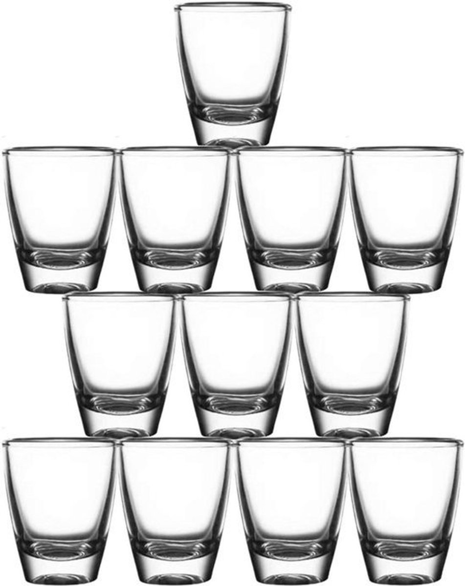 12 stuks borrelglazen van helder glas 35 ml/3 cl met dikke bodem