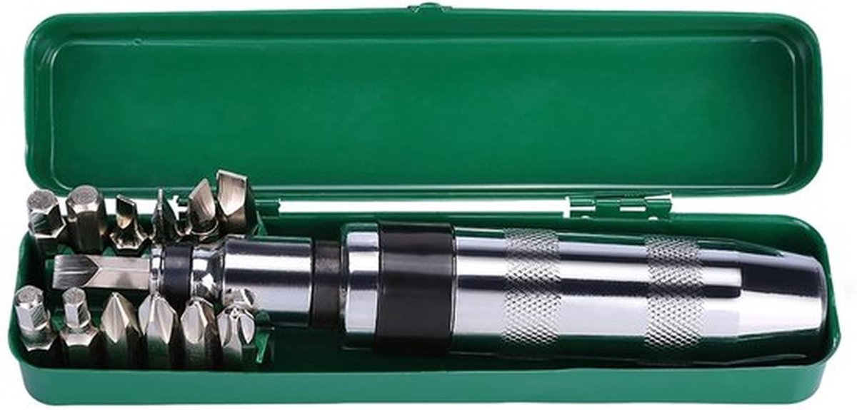 14 stuks 1/2 slagschroevendraaierset, chroomstaal - omkeerbaar - schroef - schroef - aangedreven set met metalen schaal, reparatie van horloges, reparatie van brillen