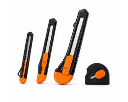 Set de 4 Cutters Sécables – Cutters de Différentes Tailles – Cutters de Loisirs Créatifs Rétractables – Noir/Orange – Pour Carton, Film, Papier & DIY