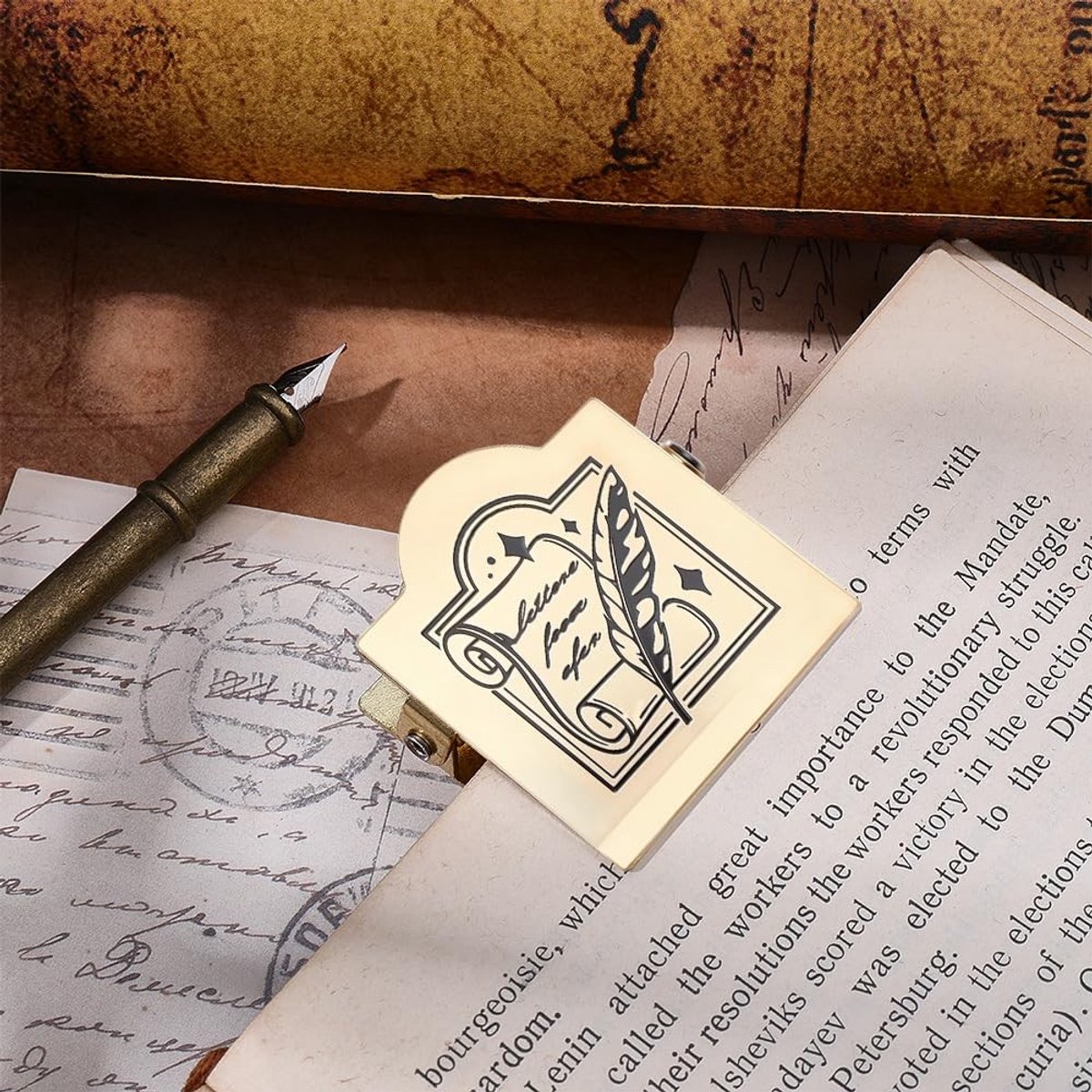 By shayne - Boek Clip - Vintage Metalen Veer - Retro Design - Gouden Bookmark - Perfect voor Notitieboek - Uniek Cadeau - Retro Kleur