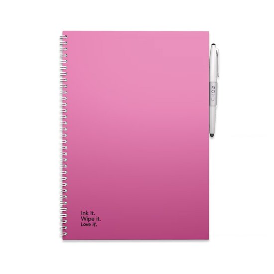 MOYU Uitwisbaar Notitieboek A4 - Passion Pink - Hardcover - Multifunctionele pagina’s - Inclusief uitwisbare pen, penhouder en wisdoekje