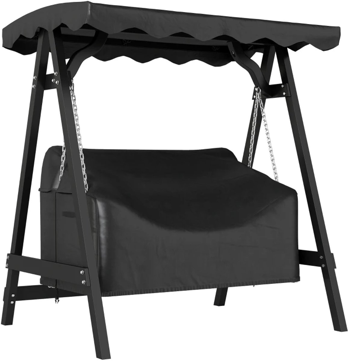 ZYLARO Hollywood Schommelhoes - Beschermhoes voor 2-zits Tuinschommel - Waterdicht, Winddicht & UV-bestendig- voor Schommelbank, Tuinstoelen - Tuin, Terras, Balkon - 142 x 76 x 81 cm - Zwart