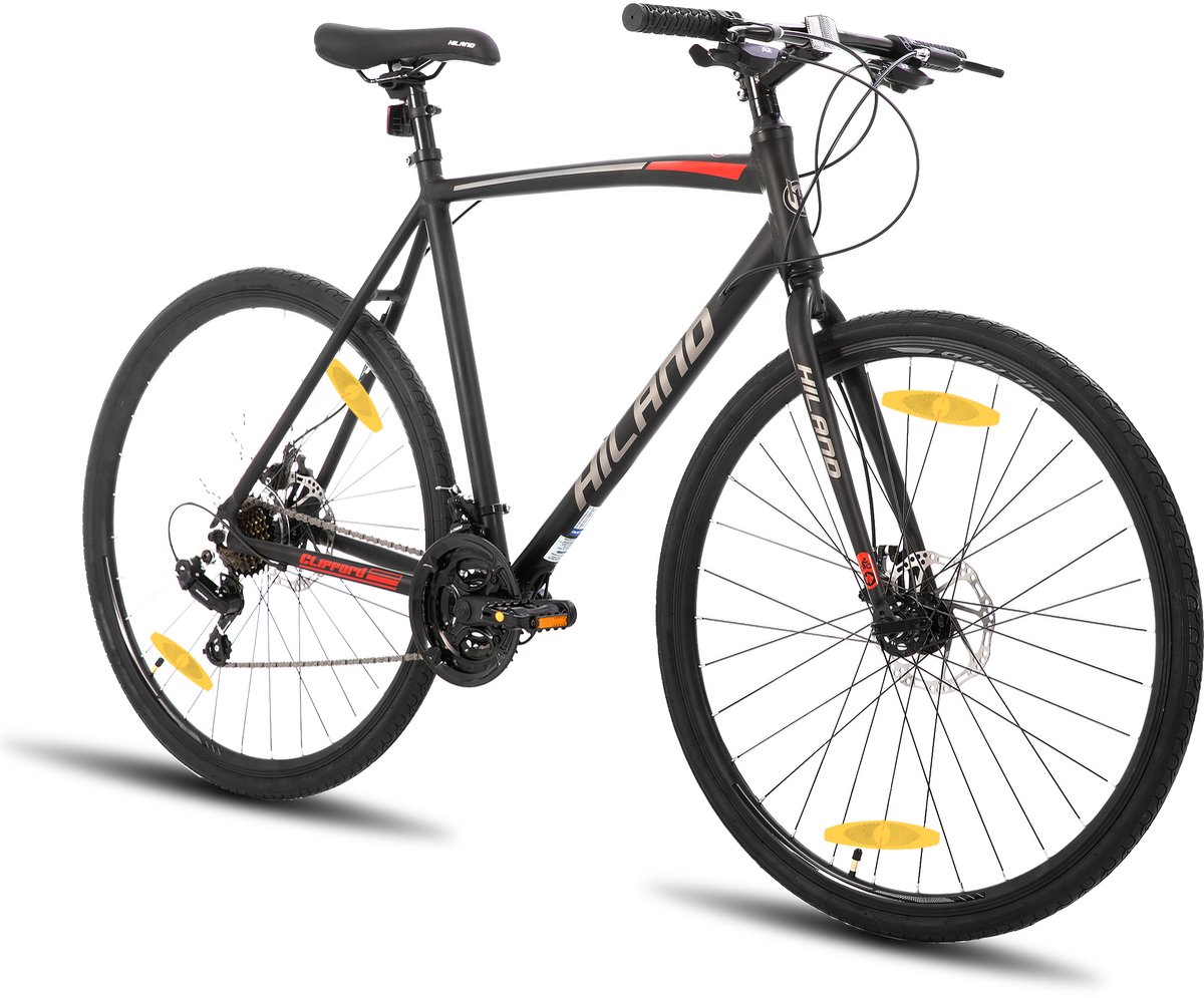 Hiland HH Hybrid Fiets 700C 21 Versnellingen Racefiets Stadsfiets Mechanische Schijfrem & Commuter Bike