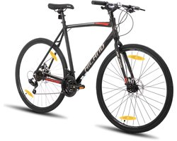 HILAND Hybrid Fiets - 700C - 21 Versnellingen - Racefiets / Stadsfiets - Mechanische Schijfremmen - Heren & Dames - Commuter Bike